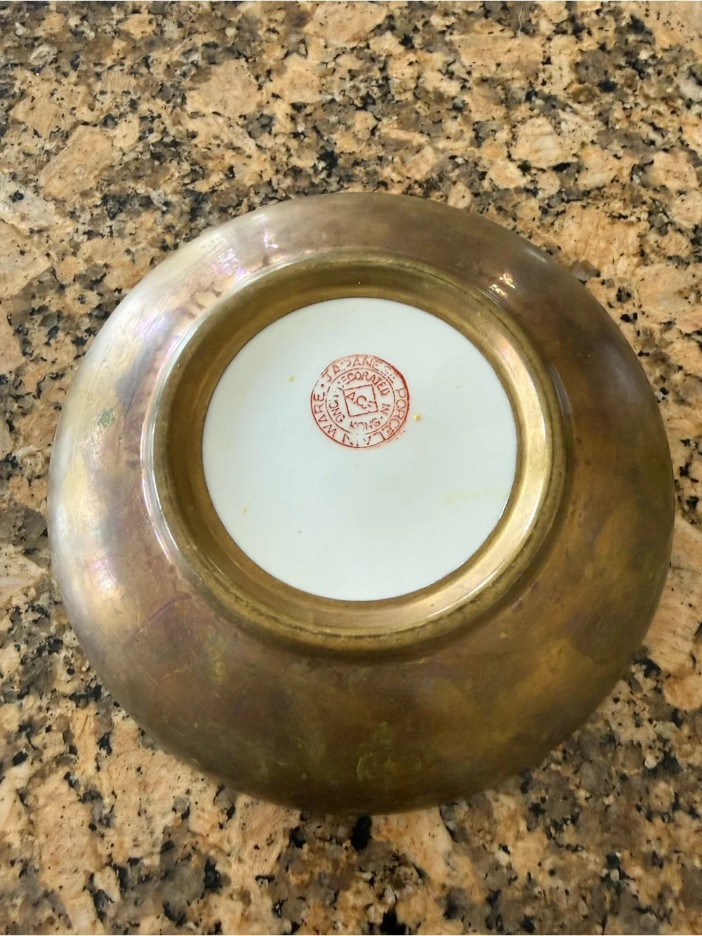 ACF Japanese Porcelain Ware & Brass Vintage Dragon Bowl Plate 1960-1980